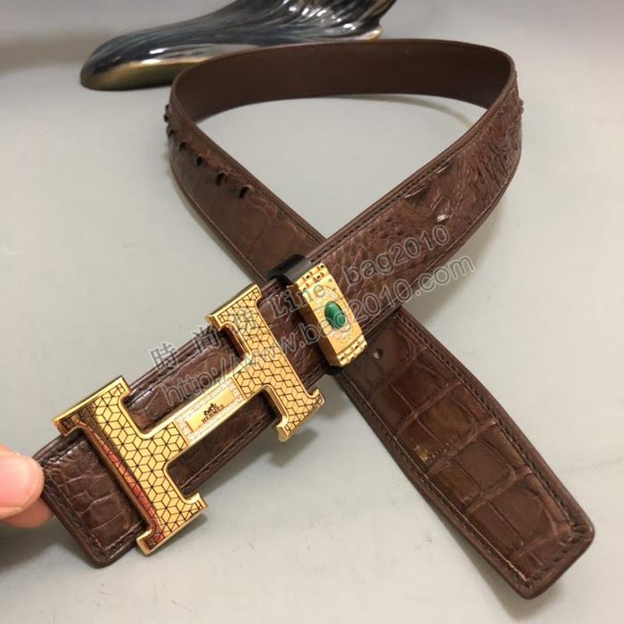 HERMES皮帶 純手工 進口無拼接美洲鱷魚骨皮 高端男士腰帶 愛馬仕男皮帶  hgh1885